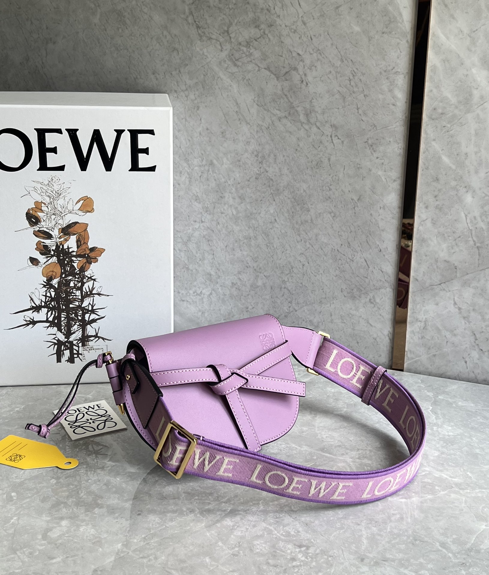 Loewe Mini Gate Dual Bag in Soft Calfskin and Jacquard Purple